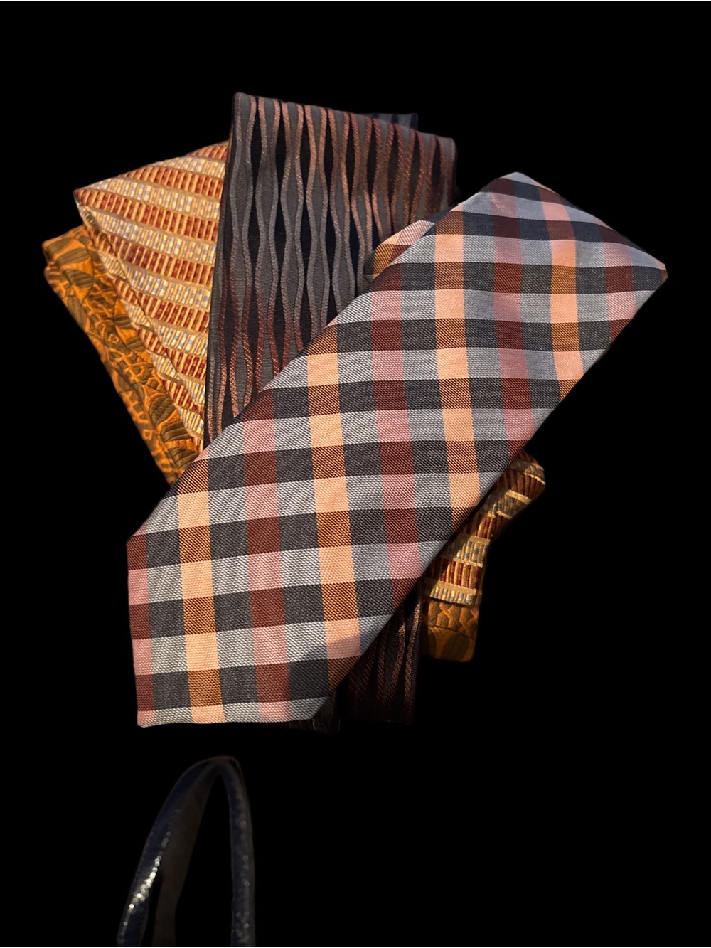 Vintage Plaid and Patterned Tie Set - Orange, Brown, Black